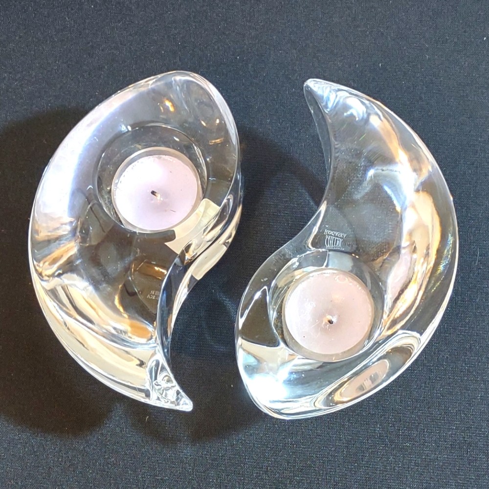 Miller Rogaska Full Lead Crystal Yin Yang Votive Pair with Flaw